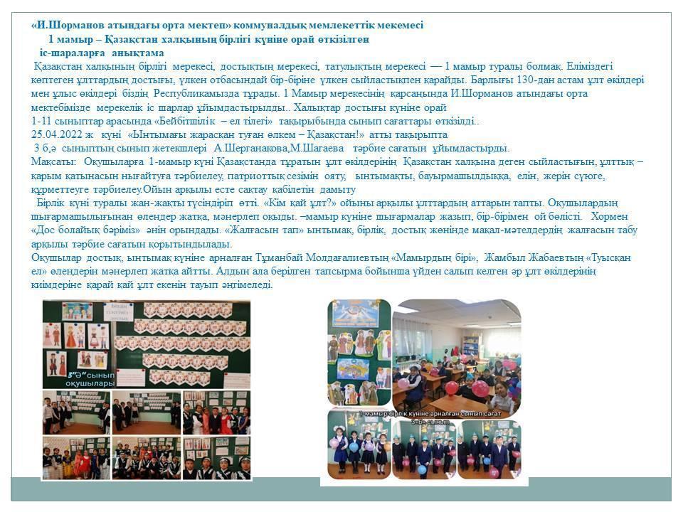 Ынтымағы жарасқан туған өлкем – Қазақстан
