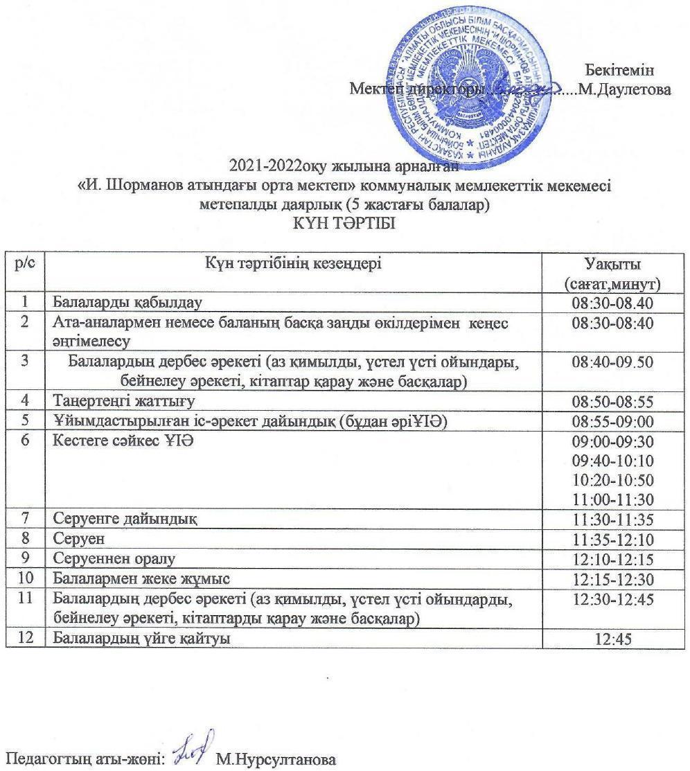 күн тәртібі 2021-2022ж